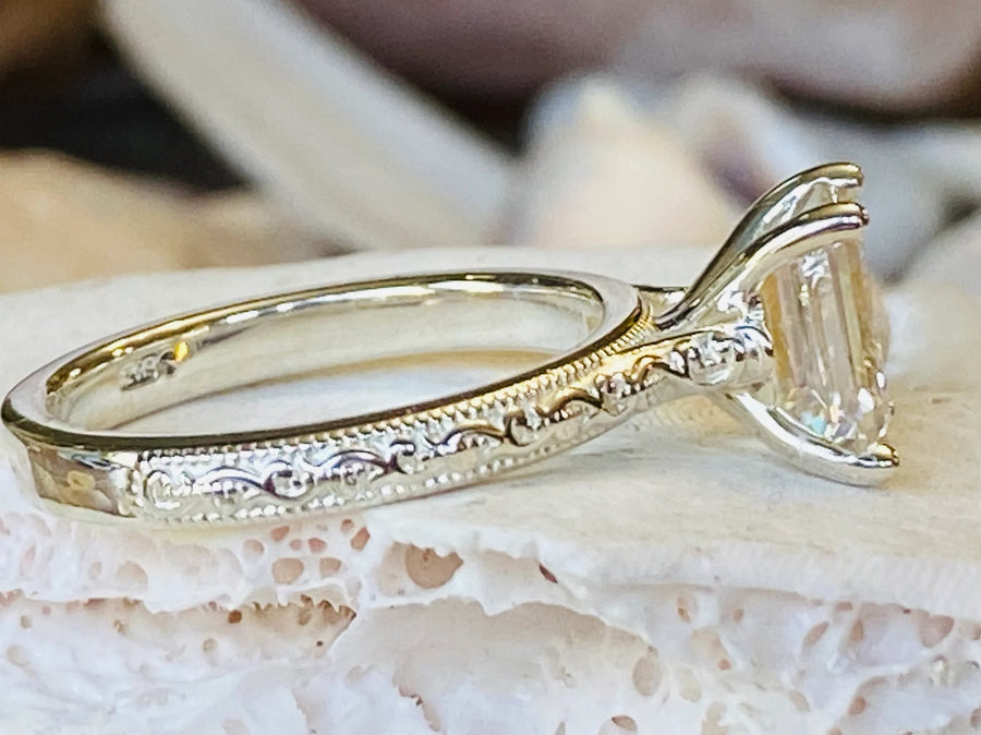 Emerald Cut Moissanite 2.00ct Solitaire Engagement Ring