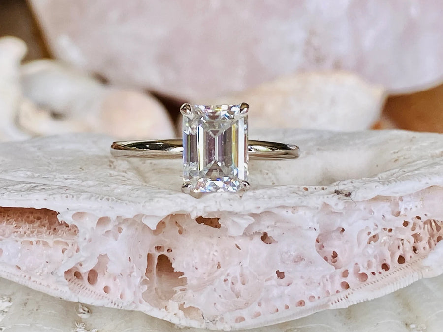 2.00ct Emerald Cut Moissanite Solitaire Engagement Ring