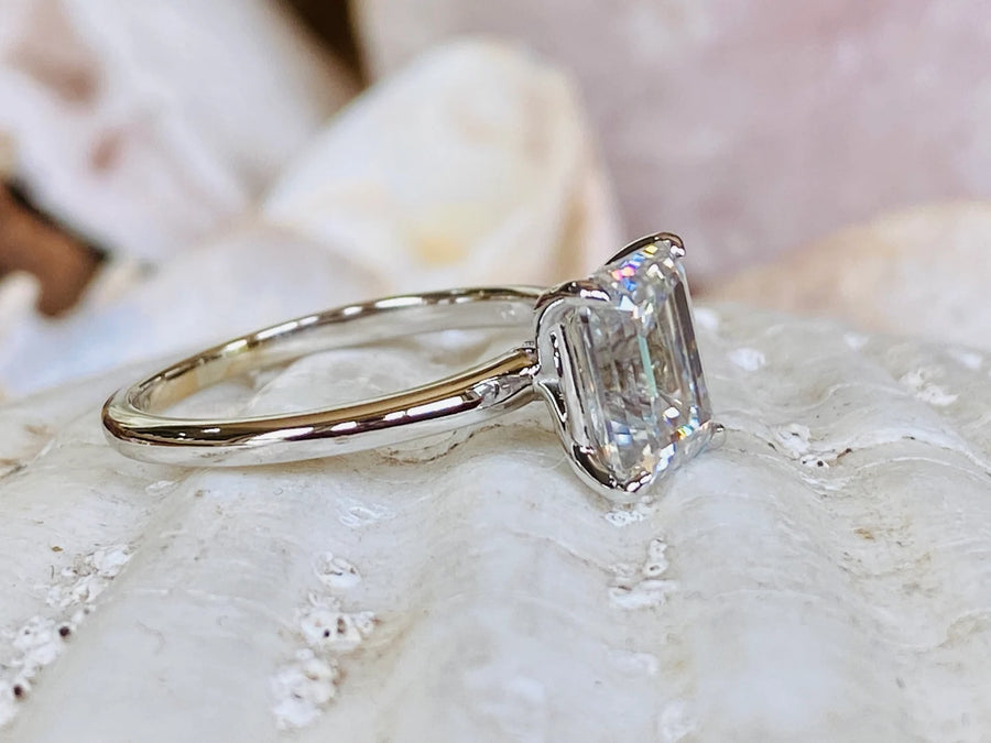 2.00ct Emerald Cut Moissanite Solitaire Engagement Ring