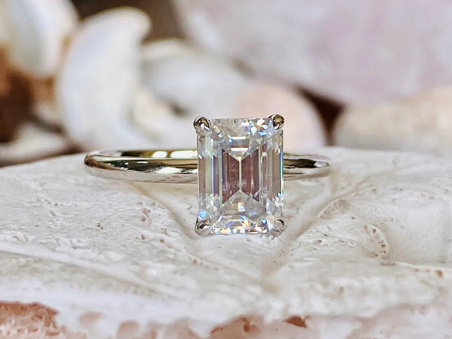 2.00ct Emerald Cut Moissanite Solitaire Engagement Ring