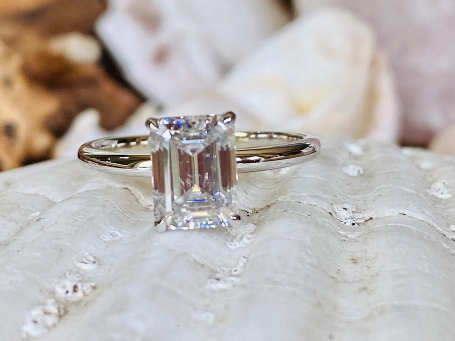 2.00ct Emerald Cut Moissanite Solitaire Engagement Ring