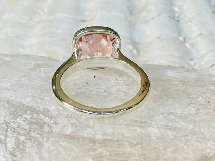 14k Cushion Cut Morganite Bezel Ring, Statement Ring