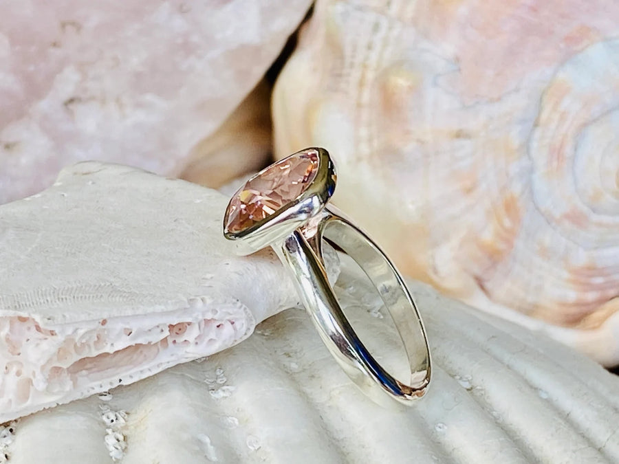 14k Cushion Cut Morganite Bezel Ring, Statement Ring