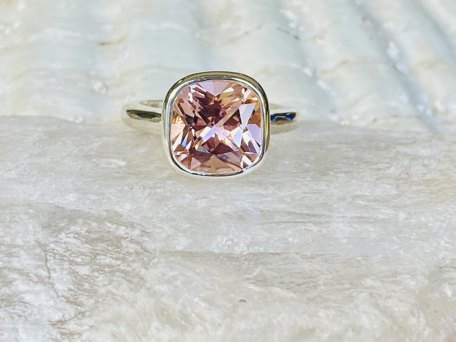 14k Cushion Cut Morganite Bezel Ring, Statement Ring