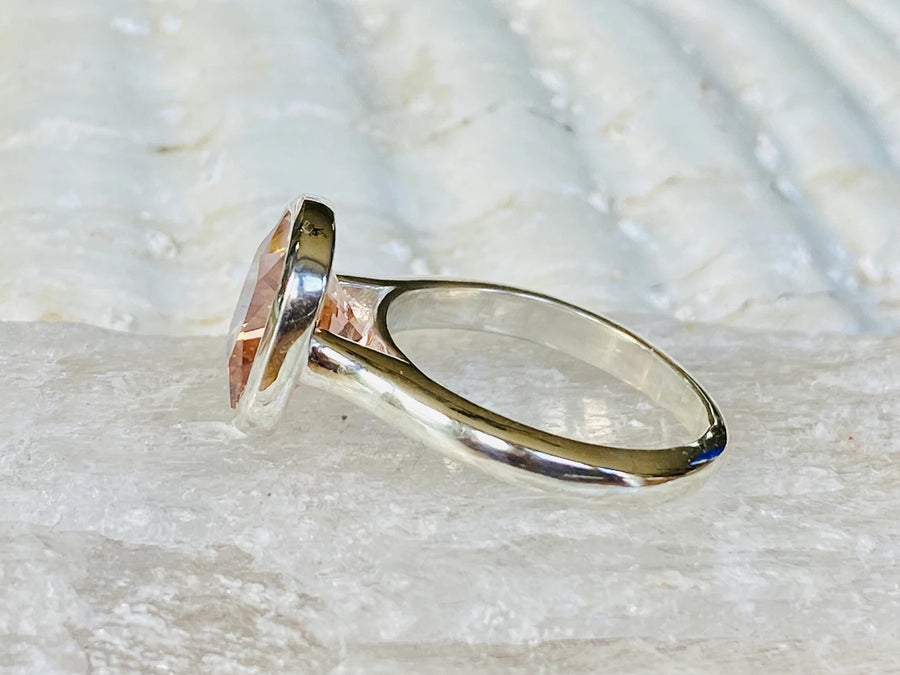 14k Cushion Cut Morganite Bezel Ring, Statement Ring