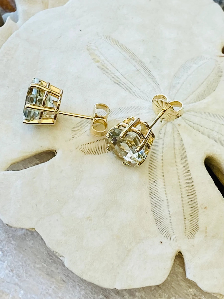 14k Hexagon Prasiolite Green Amethyst Stud Earrings