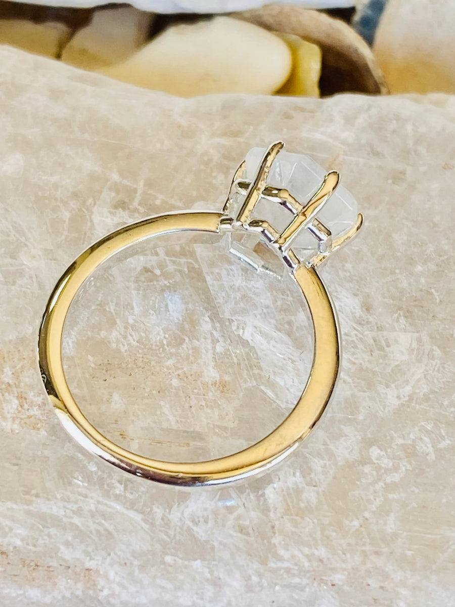 Natural Rainbow Moonstone Hexagon Ring