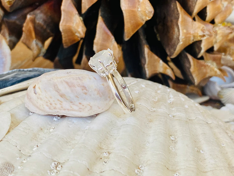 Natural Rainbow Moonstone Hexagon Ring