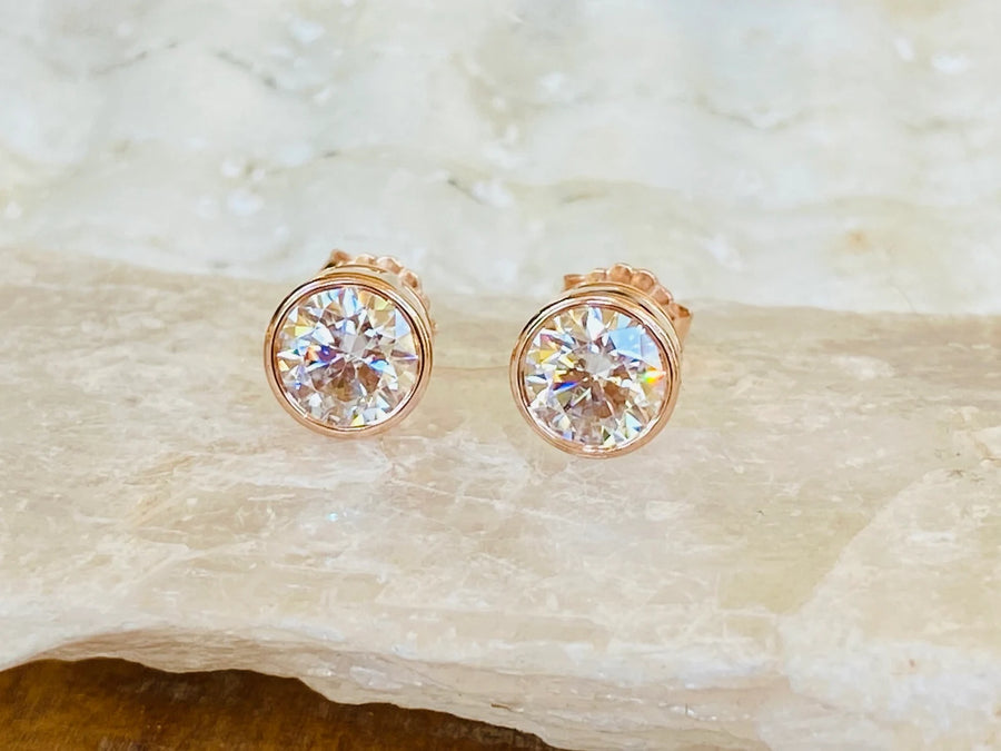 Bezel Set Round Moissanite Stud Earrings