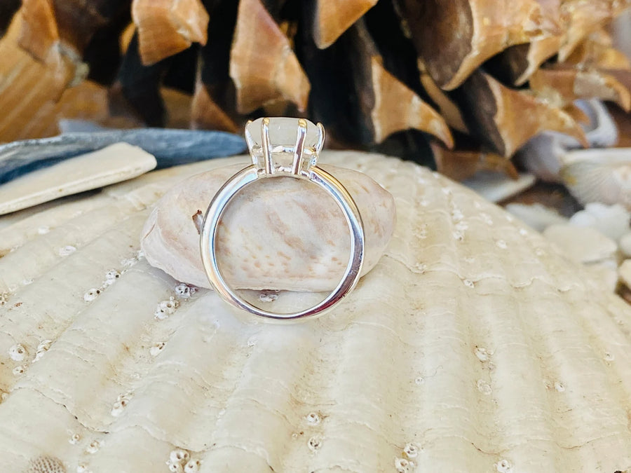 Natural Rainbow Moonstone Hexagon Ring