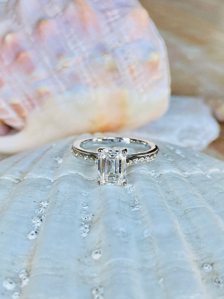 Emerald Cut Moissanite 2.00ct Solitaire Engagement Ring