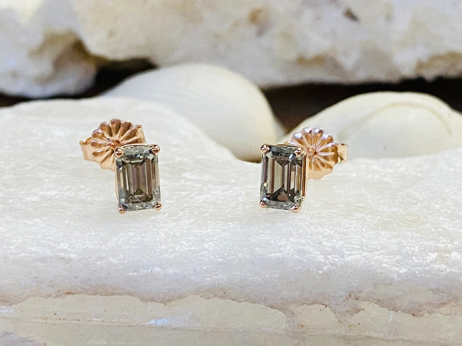 14k Emerald Cut Grey Moissanite 1.5ct Stud Earrings