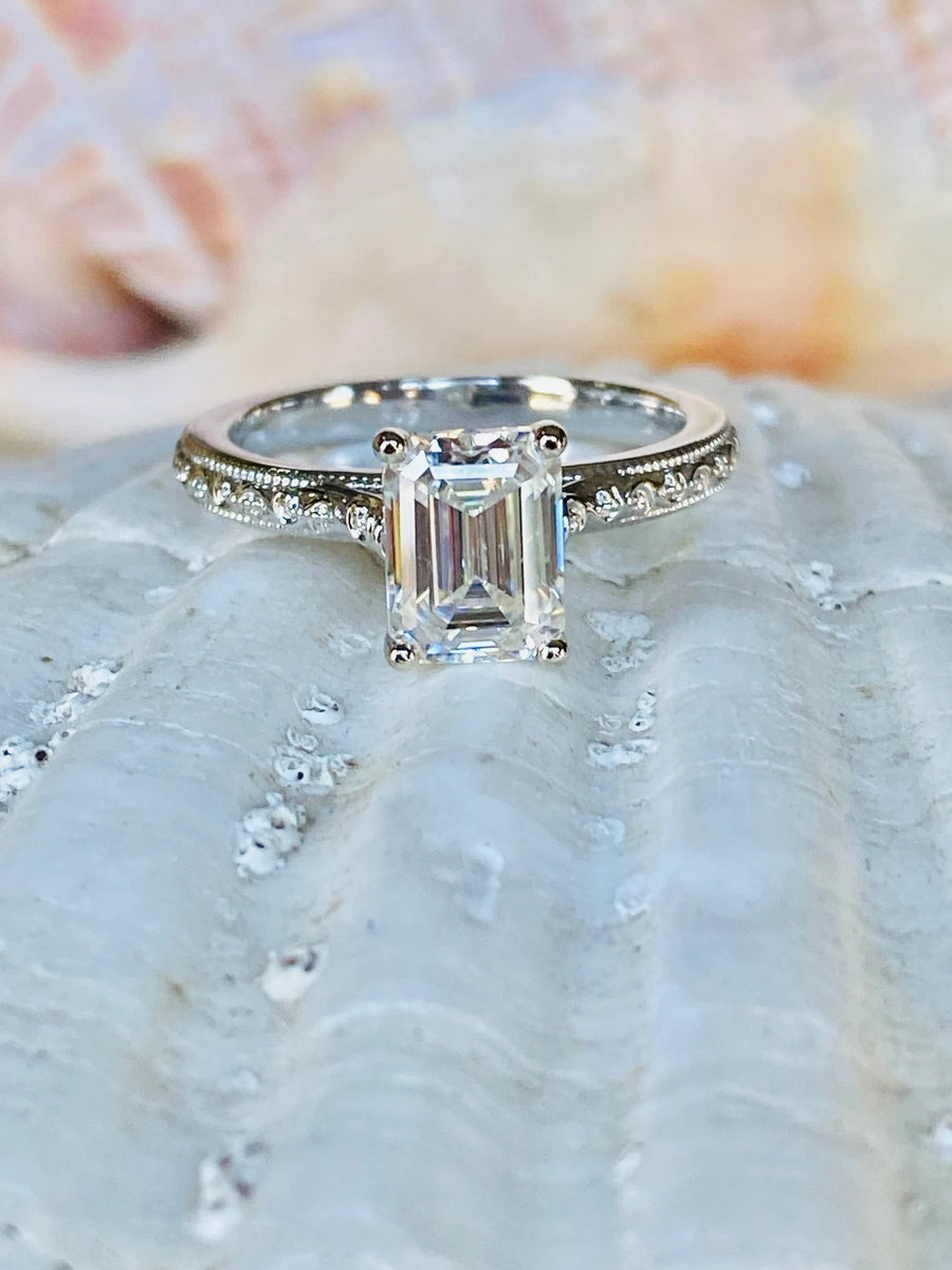 Emerald Cut Moissanite 2.00ct Solitaire Engagement Ring