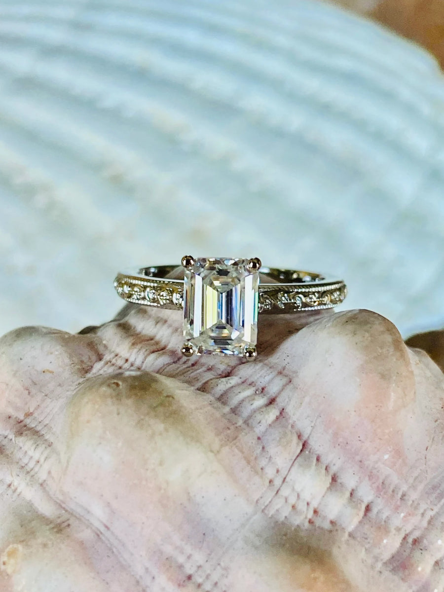 Emerald Cut Moissanite 2.00ct Solitaire Engagement Ring