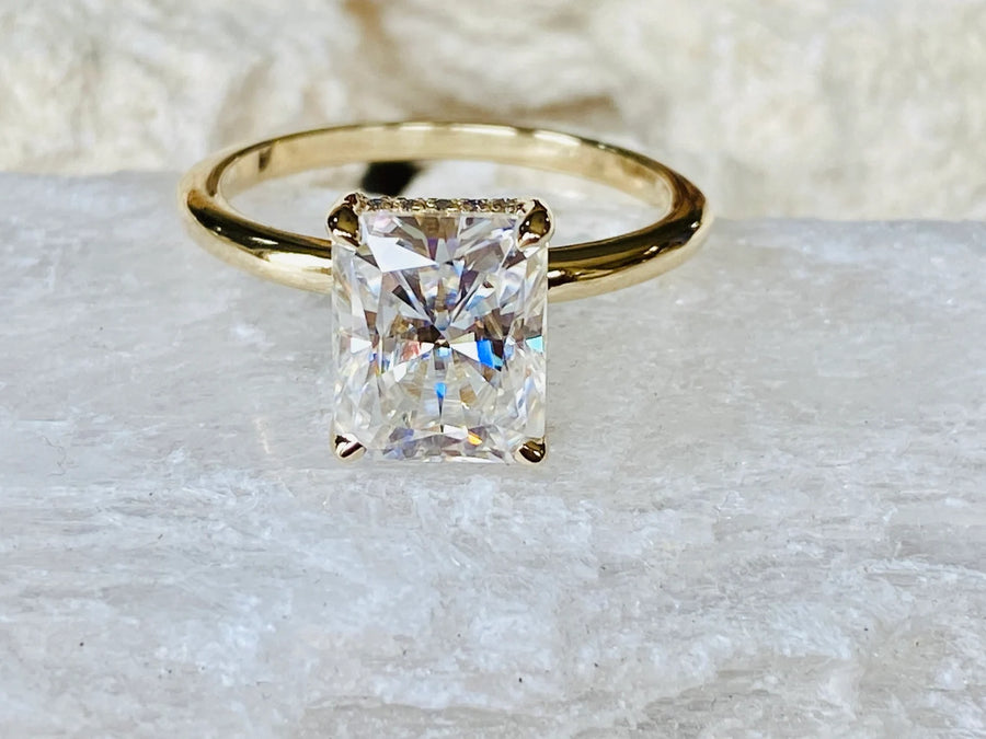 Radiant Cut Moissanite 3.5ct Hidden Halo Engagement Ring