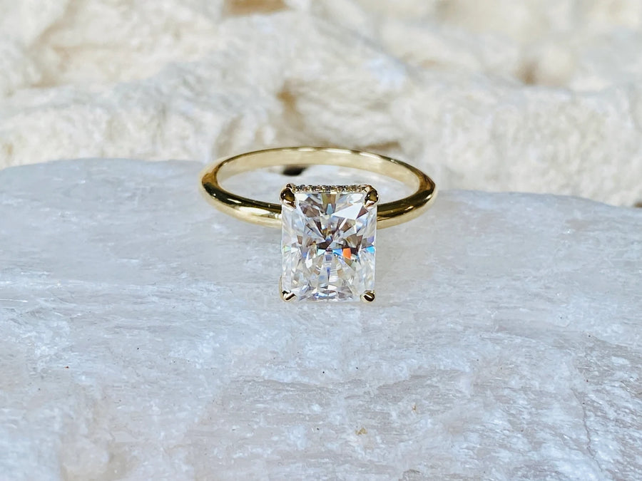 Radiant Cut Moissanite 3.5ct Hidden Halo Engagement Ring