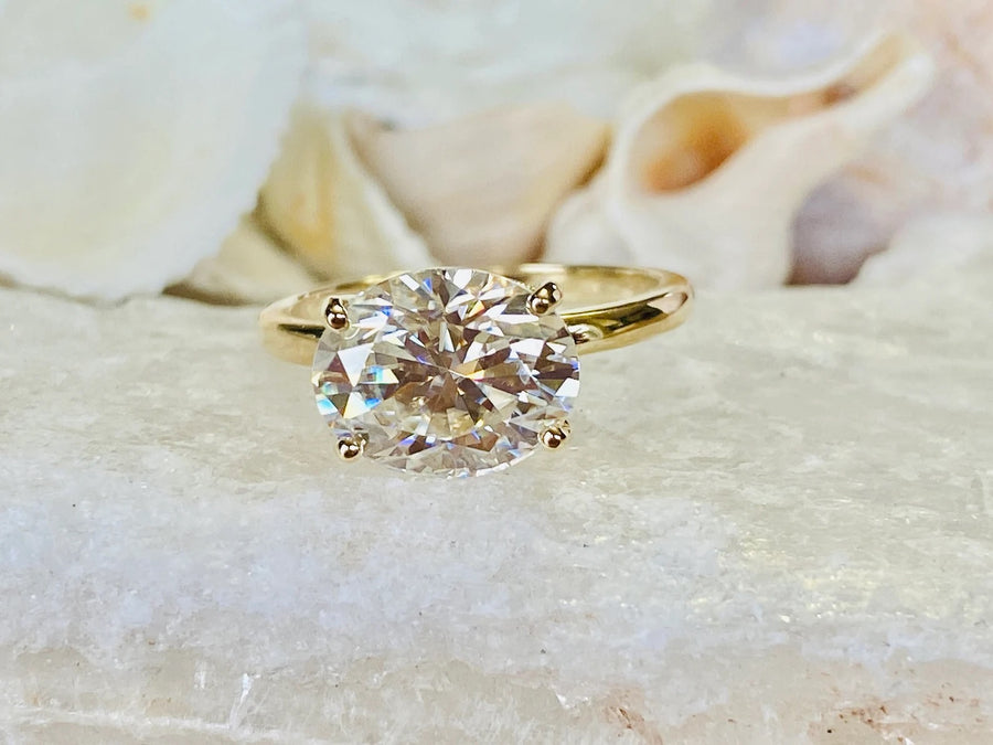 14k East West Setting Oval Moissanite Solitaire Engagement Ring