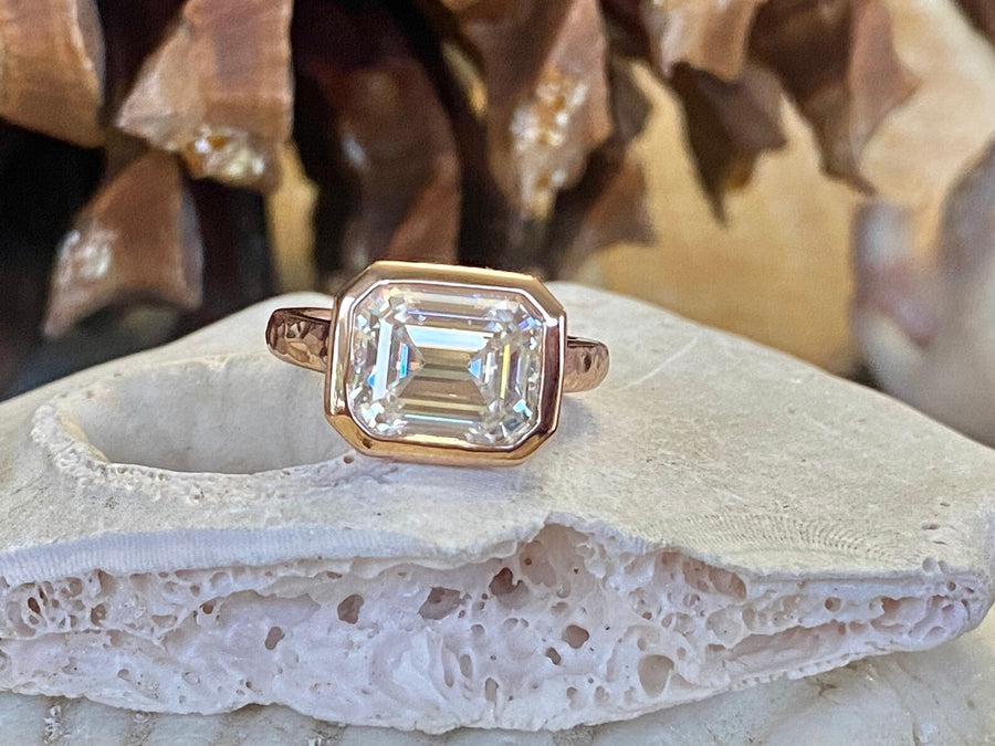 Emerald Cut Bezel Moissanite 4.00ct East West Engagement Ring