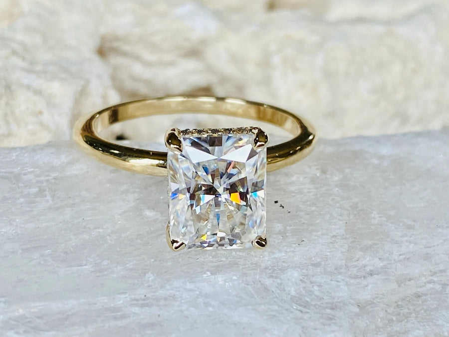 Radiant Cut Moissanite 3.5ct Hidden Halo Engagement Ring