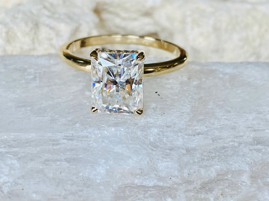 Radiant Cut Moissanite 3.5ct Hidden Halo Engagement Ring