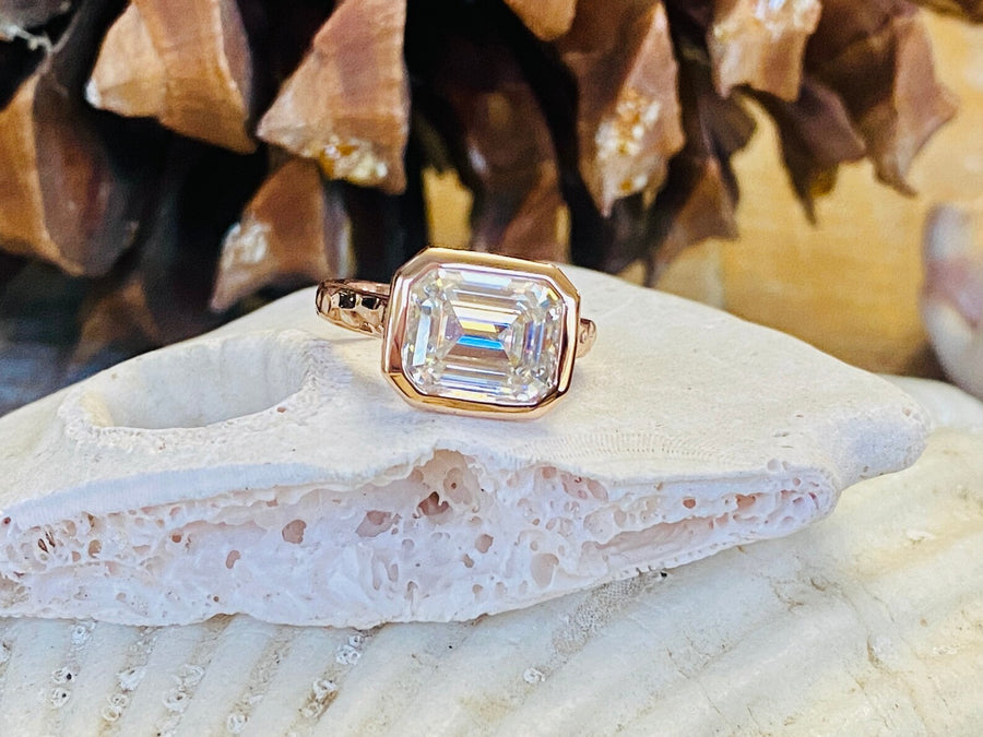 Emerald Cut Bezel Moissanite 4.00ct East West Engagement Ring