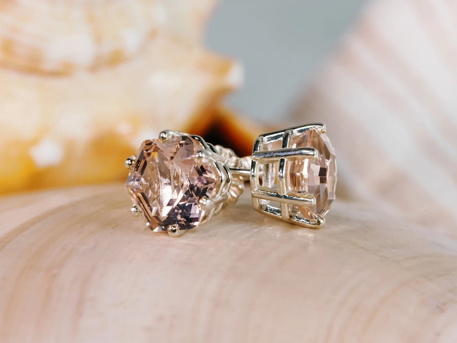 14k Morganite Hexagon Stud Earrings