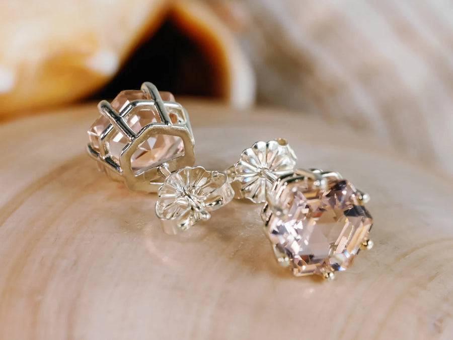 14k Morganite Hexagon Stud Earrings