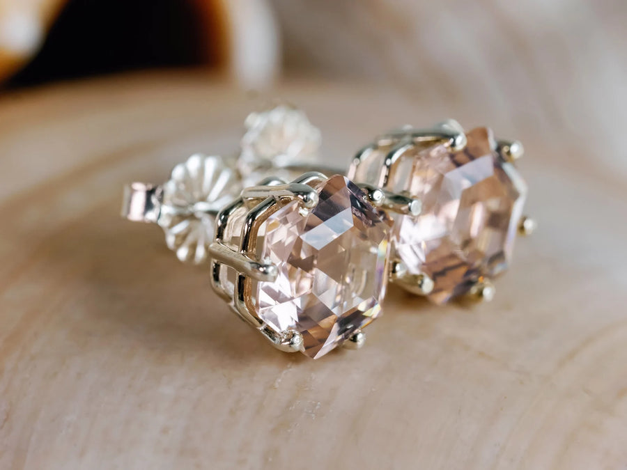 14k Morganite Hexagon Stud Earrings