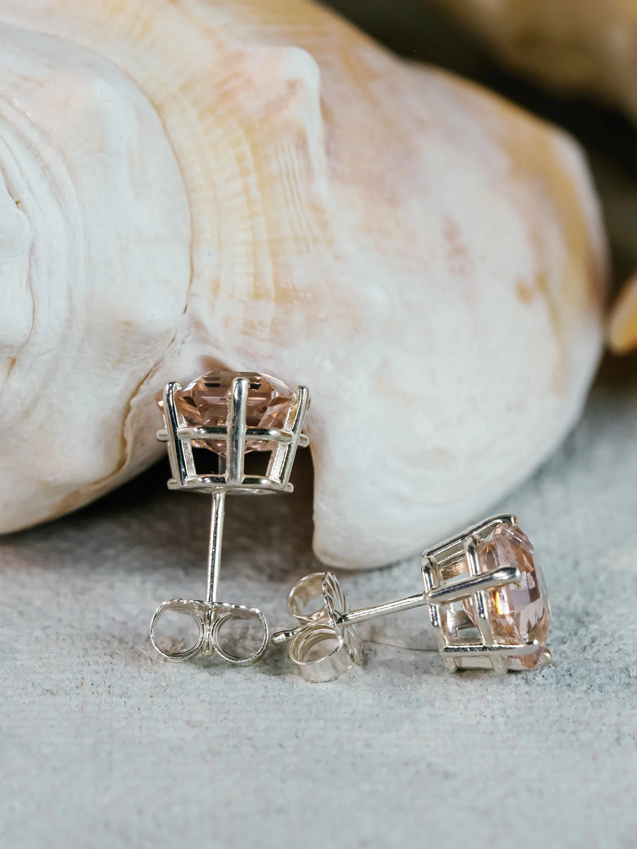 14k Morganite Hexagon Stud Earrings