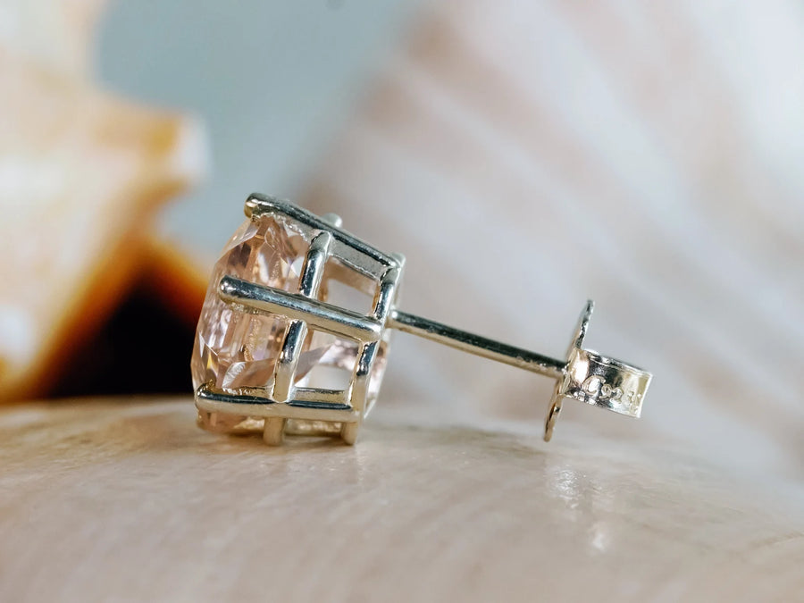 14k Morganite Hexagon Stud Earrings