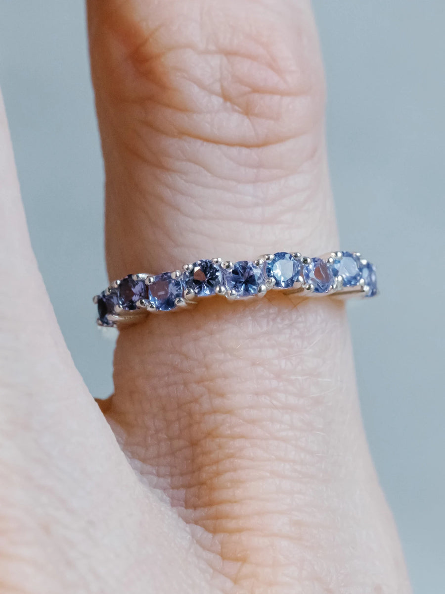 Natural Tanzanite Half Eternity Stacking Dainty Wedding Band Ring