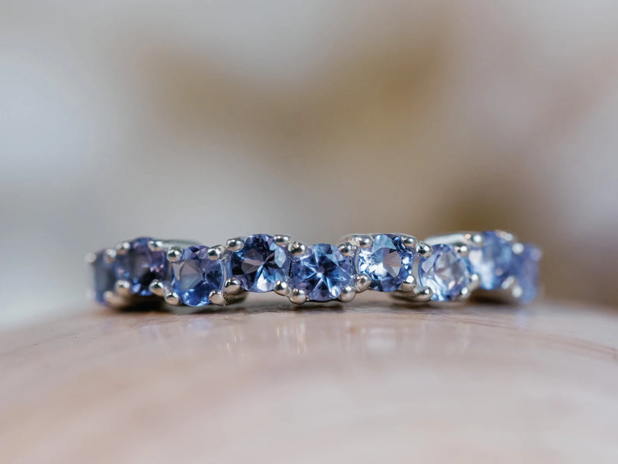 Natural Tanzanite Half Eternity Stacking Dainty Wedding Band Ring