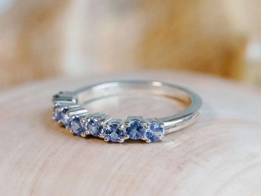 Natural Tanzanite Half Eternity Stacking Dainty Wedding Band Ring