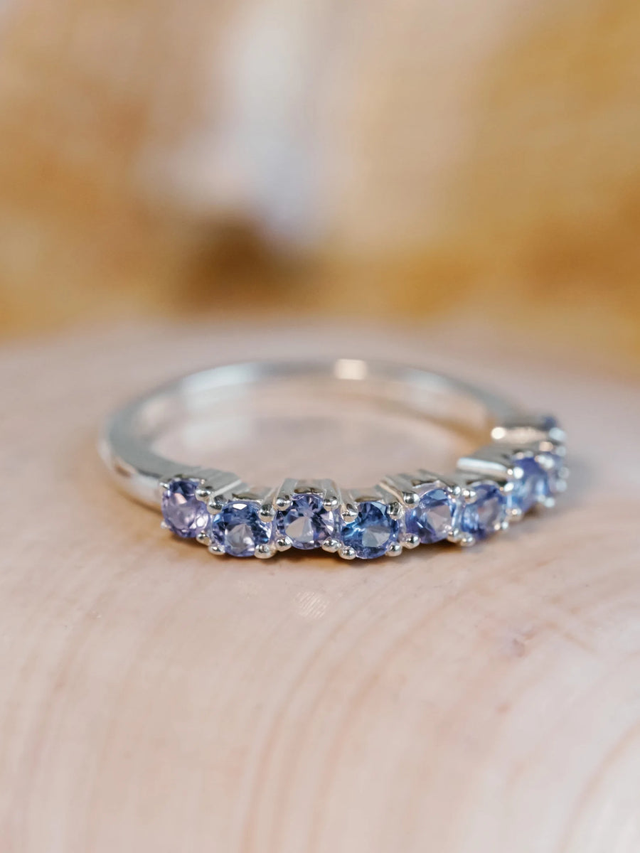 Natural Tanzanite Half Eternity Stacking Dainty Wedding Band Ring