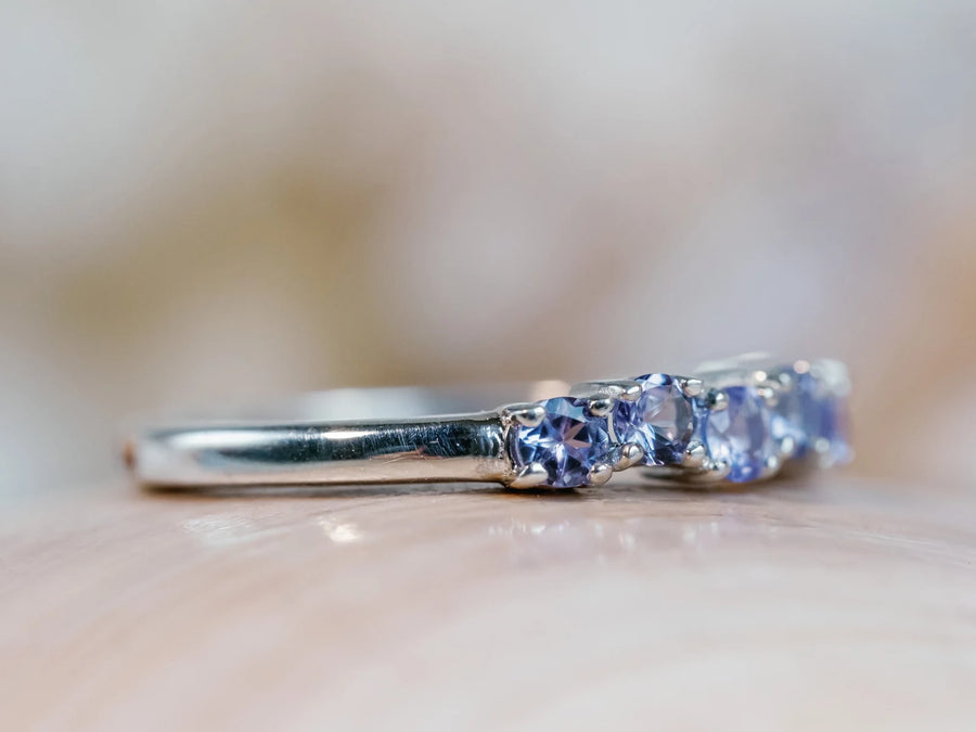 Natural Tanzanite Half Eternity Stacking Dainty Wedding Band Ring