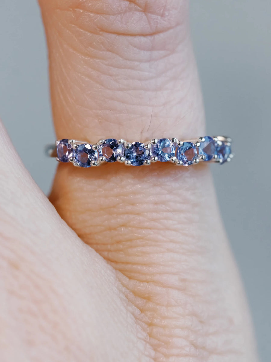 Natural Tanzanite Half Eternity Stacking Dainty Wedding Band Ring