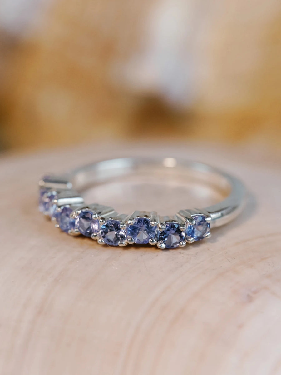 Natural Tanzanite Half Eternity Stacking Dainty Wedding Band Ring