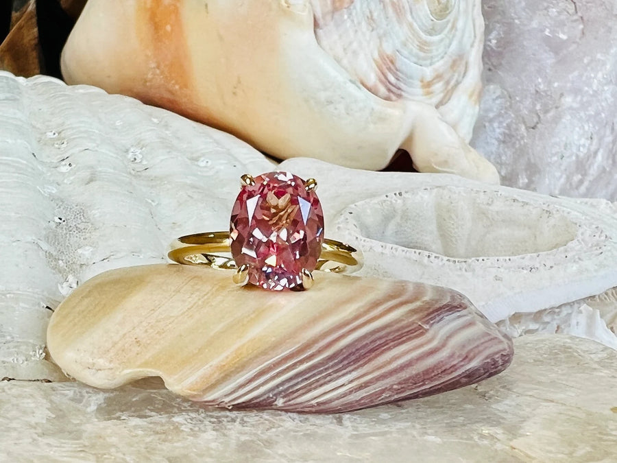 14k Oval Padparadscha Pink Sapphire Solitaire Ring