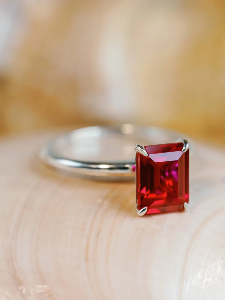 14k Emerald Cut Ruby Solitaire Setting Engagement Ring