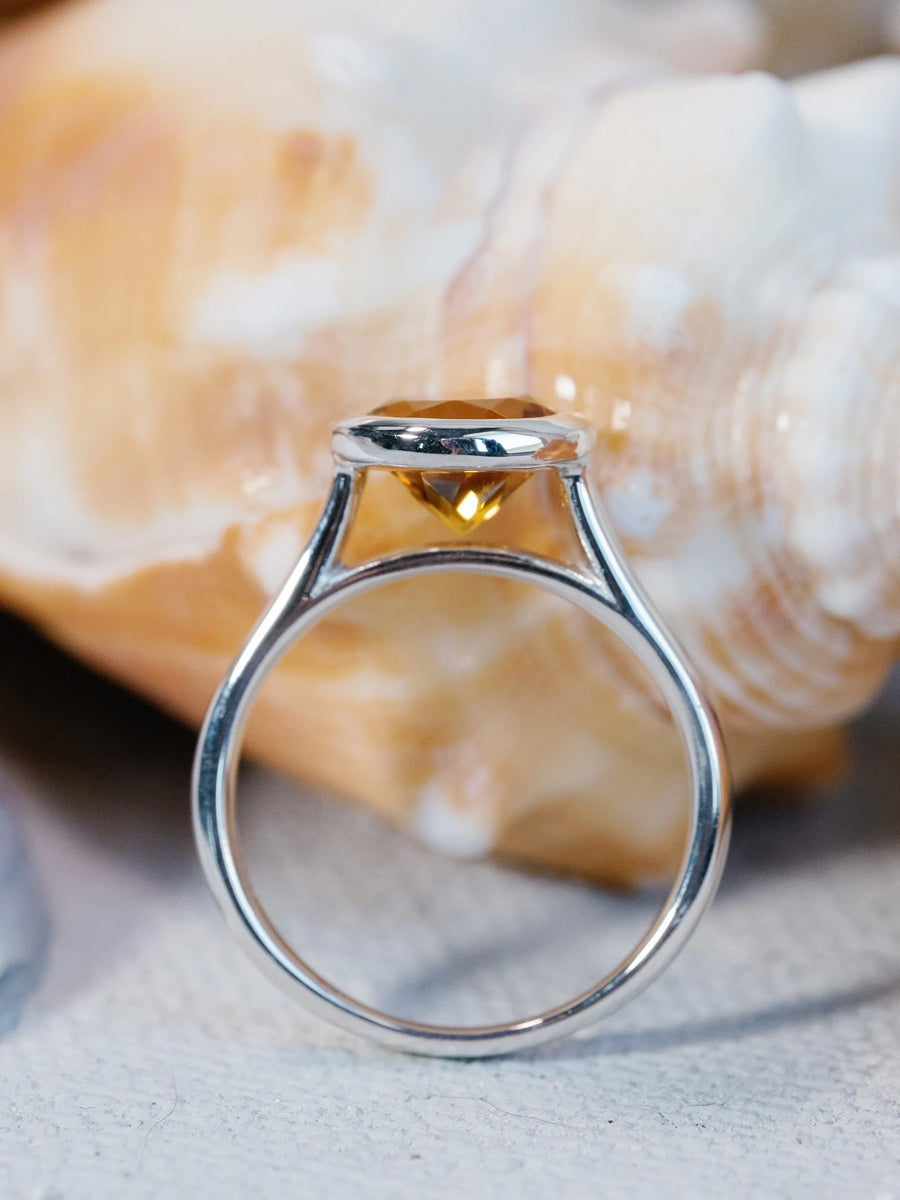 14k Round Natural Yellow Citrine Bezel Ring