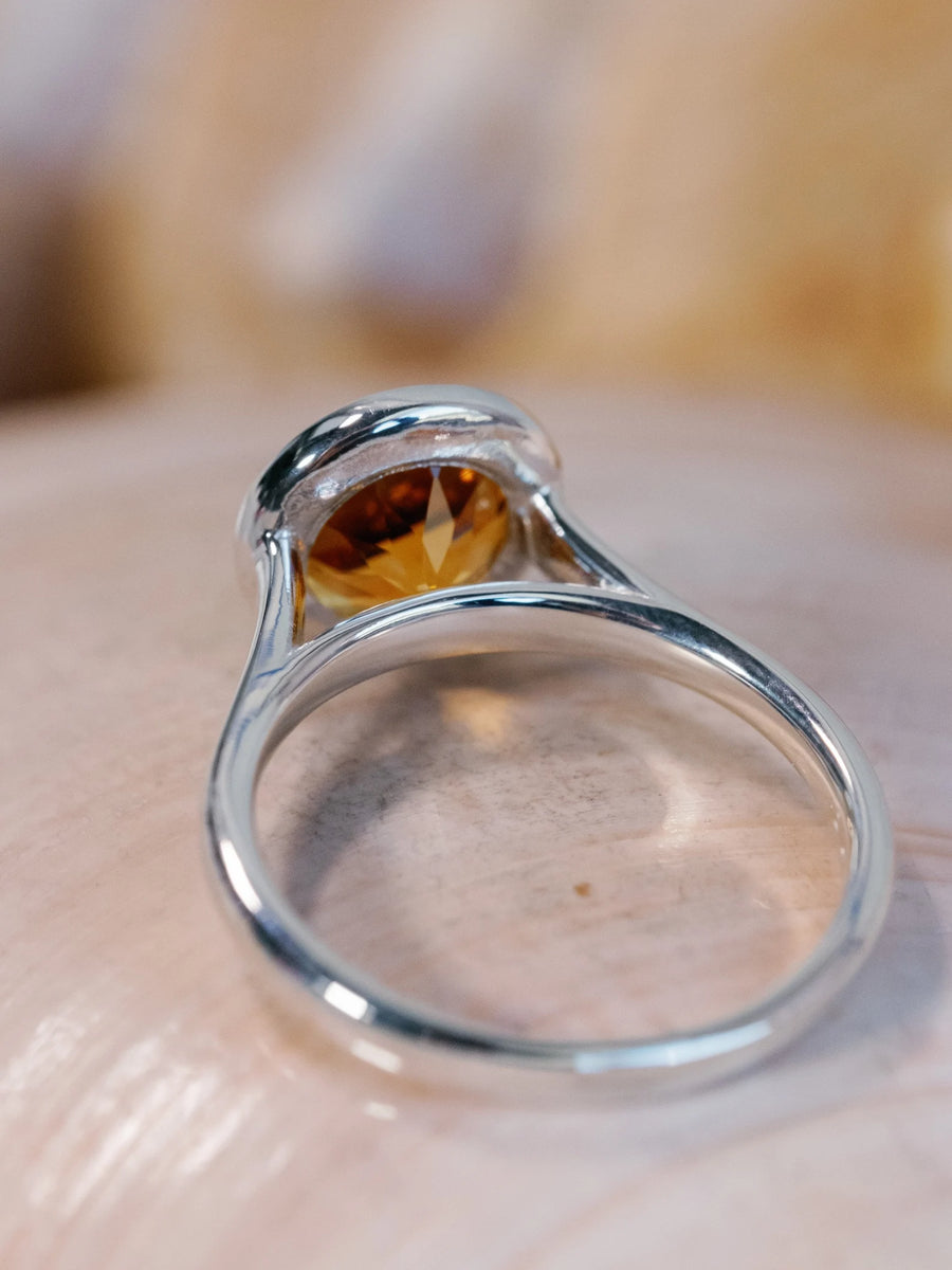14k Round Natural Yellow Citrine Bezel Ring