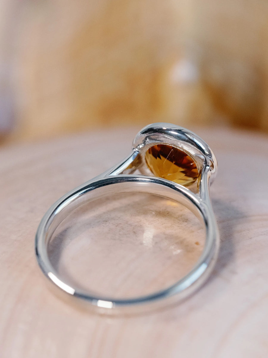 14k Round Natural Yellow Citrine Bezel Ring
