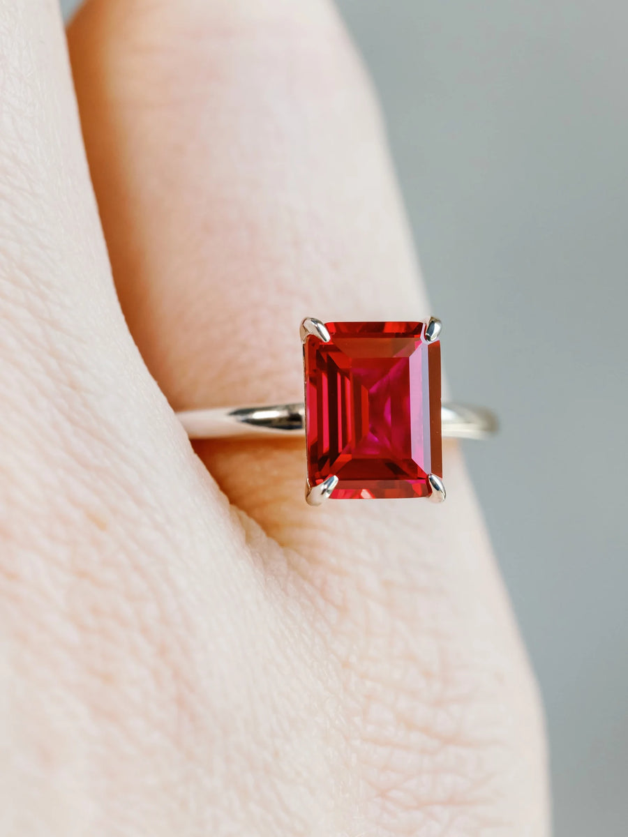 14k Emerald Cut Ruby Solitaire Setting Engagement Ring