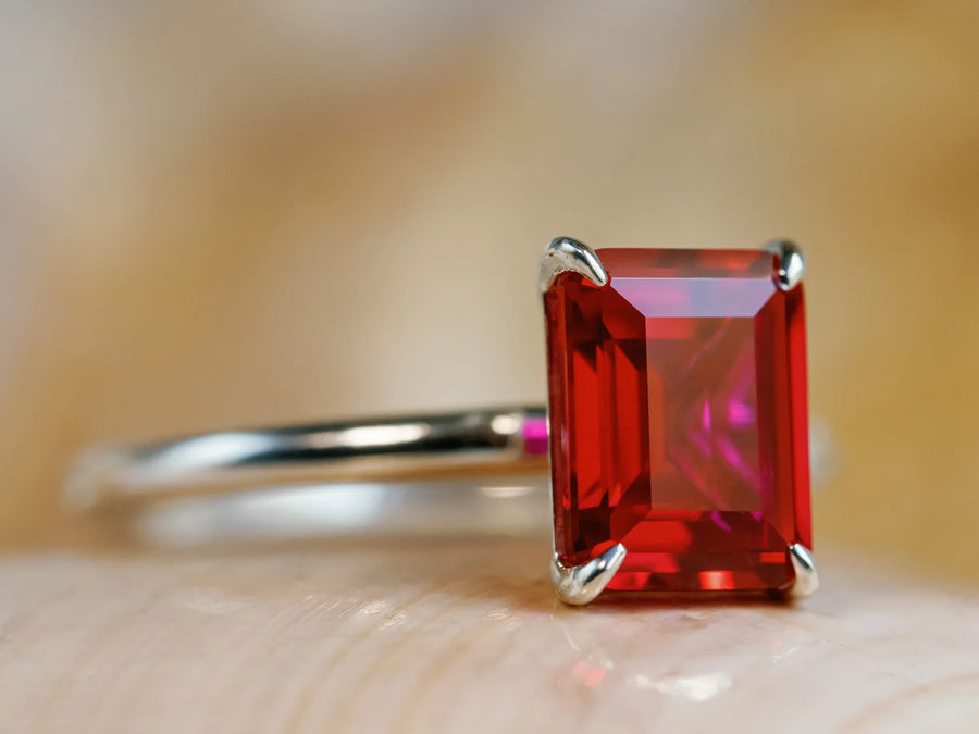 14k Emerald Cut Ruby Solitaire Setting Engagement Ring