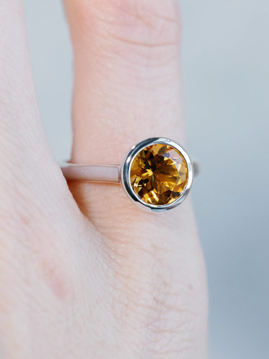 14k Round Natural Yellow Citrine Bezel Ring