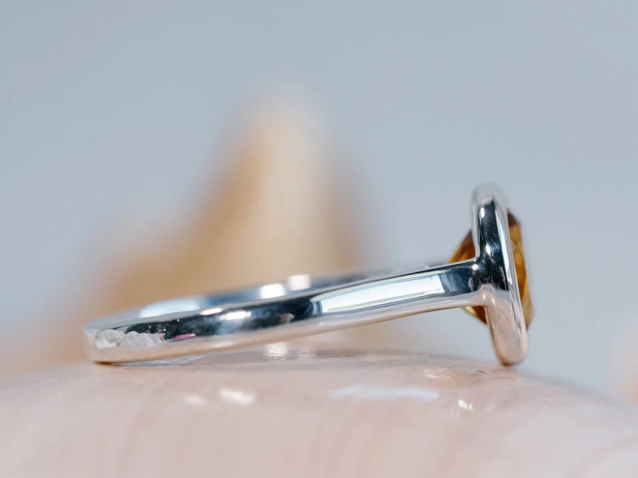 14k Round Natural Yellow Citrine Bezel Ring