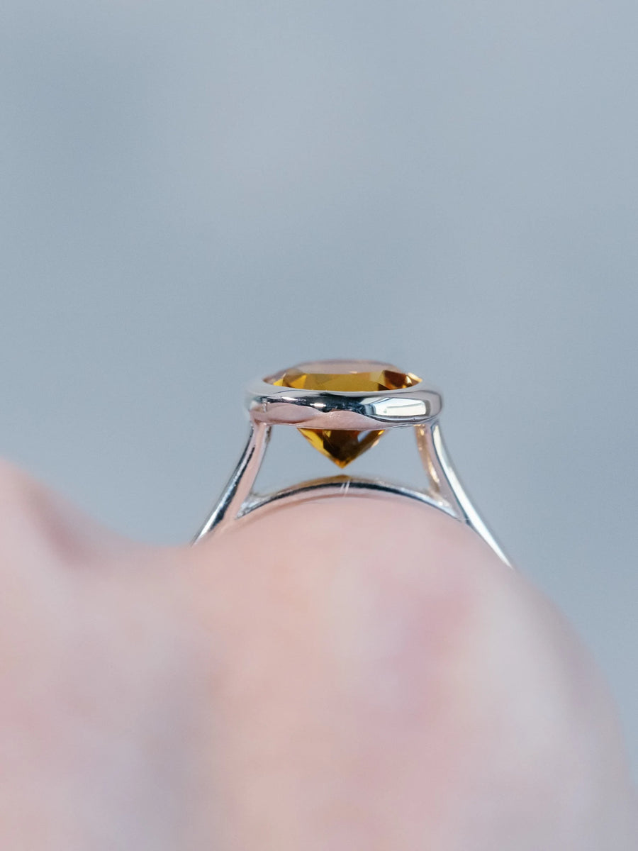 14k Round Natural Yellow Citrine Bezel Ring