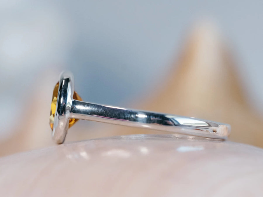 14k Round Natural Yellow Citrine Bezel Ring