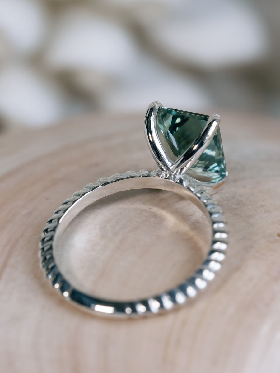 Radiant Cut 3.00ct Large Green Lab Grown Sapphire Ring