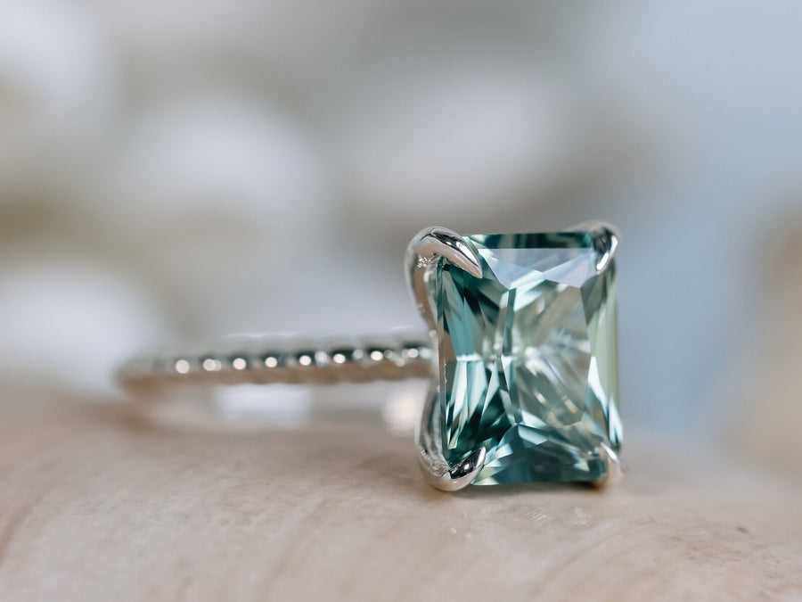 Radiant Cut 3.00ct Large Green Lab Grown Sapphire Ring